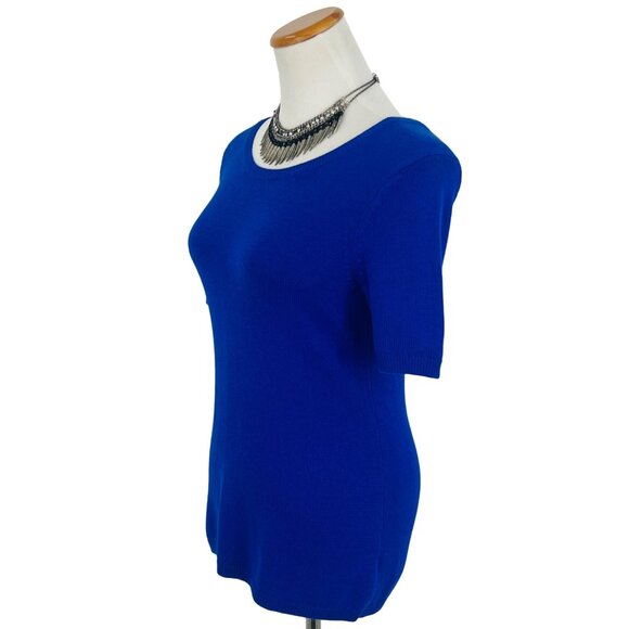 GAP Cobalt Blue Knit Short Sleeve Sweater Top • Preppy Classic Minimalist Mod S - Picture 5 of 15